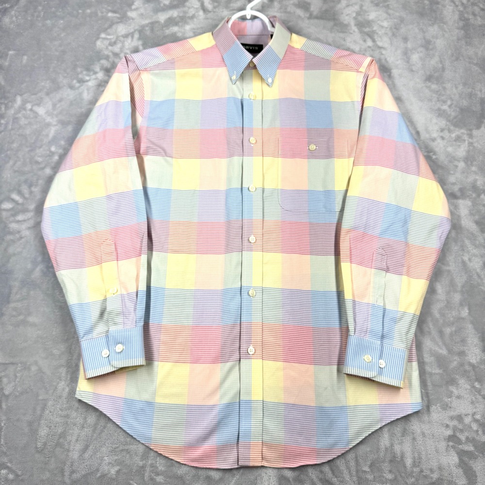 ORVIS Button Down Shirt Mens M Multi Color Pastel Madras Plaid Cotton 7K4H